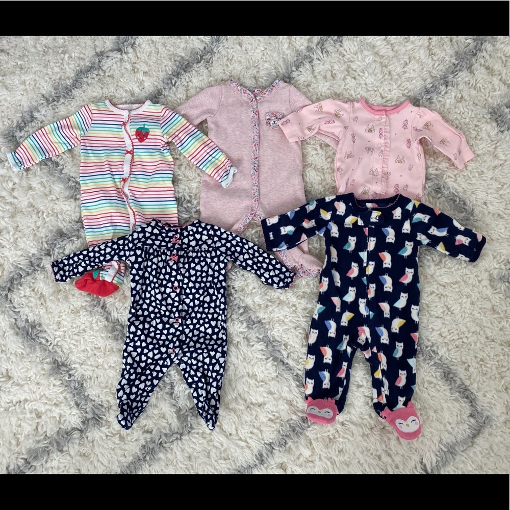 Newborn baby girl sleepers bundle